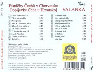 Valanka CD - Písničky čechů v Chovatsku - seznam skladeb